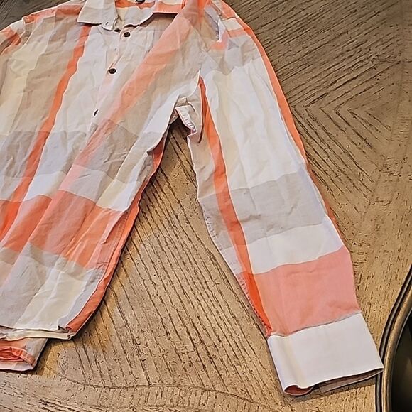 Alfani gray orange plaid button down shirt XL 100% cotton - Picture 3 of 12